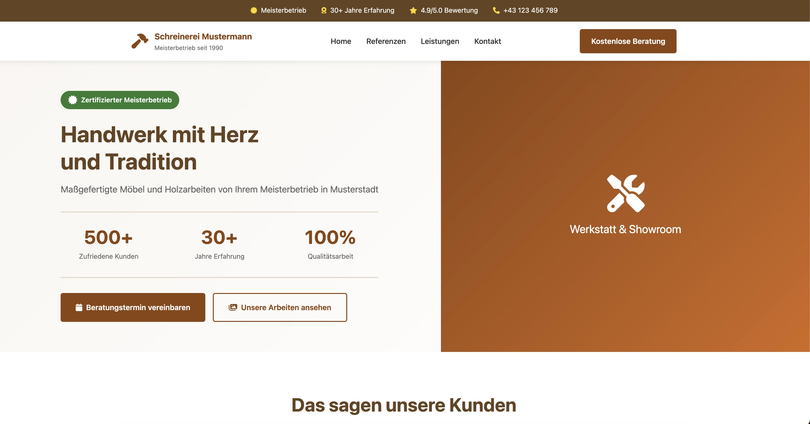 Schreinerei Mustermann - Demo-Website für Handwerksbetriebe mit Kontaktformular und Google Maps